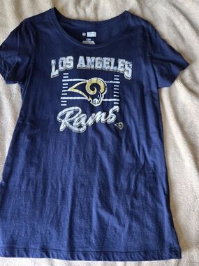 NFL Los Angeles Rams Navy and Gold Women's Short Sleeve Tee